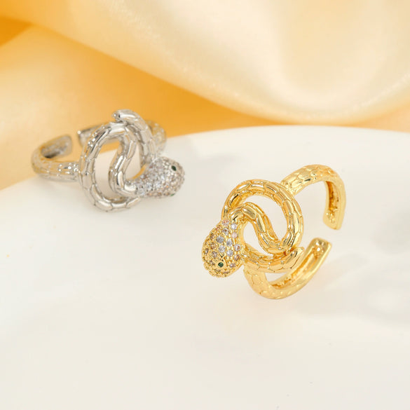 Women's Fashion Copper Snake Zodiac Open Ring Inlaid Zircon With Electroplating