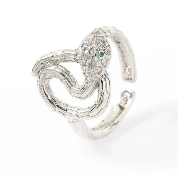 Women's Fashion Copper Snake Zodiac Open Ring Inlaid Zircon With Electroplating