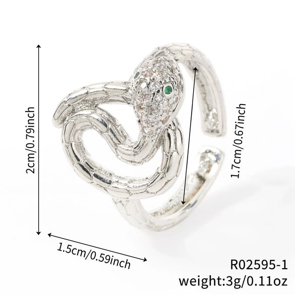Women's Fashion Copper Snake Zodiac Open Ring Inlaid Zircon With Electroplating