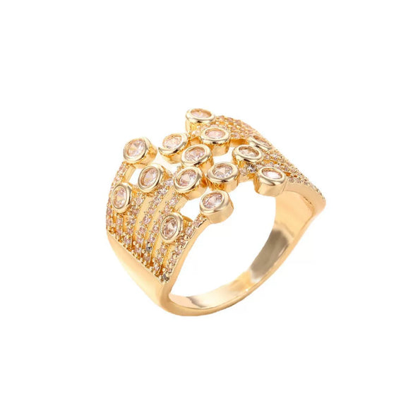 Women's Fashion Copper U Shaped Ring With Micro Zircon Diamond Inlay Adjustable Open Ring Jewelry