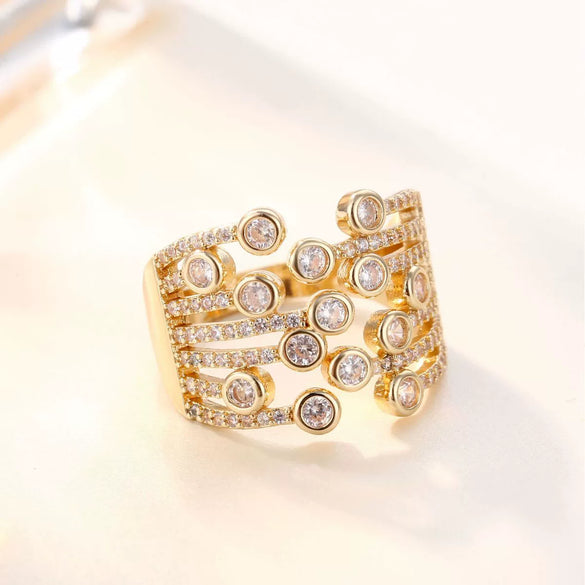 Women's Fashion Copper U Shaped Ring With Micro Zircon Diamond Inlay Adjustable Open Ring Jewelry