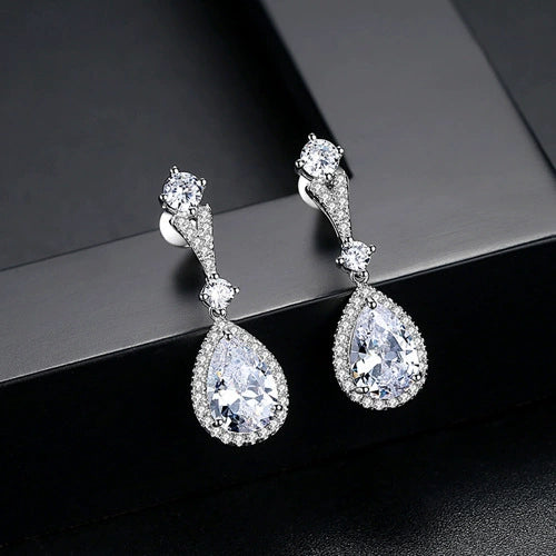 Women's Fashion Copper Water Drop Earrings With Electroplated Zircon Inlay Simple Elegant Ear Jewelry