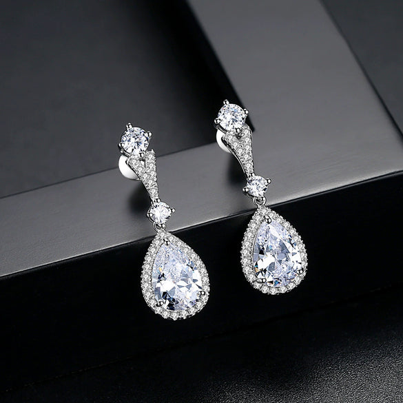 Women's Fashion Copper Water Drop Earrings With Electroplated Zircon Inlay Simple Elegant Ear Jewelry
