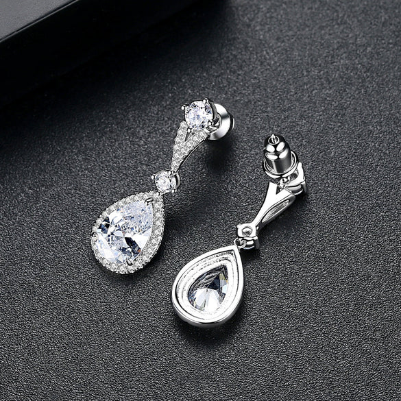 Women's Fashion Copper Water Drop Earrings With Electroplated Zircon Inlay Simple Elegant Ear Jewelry