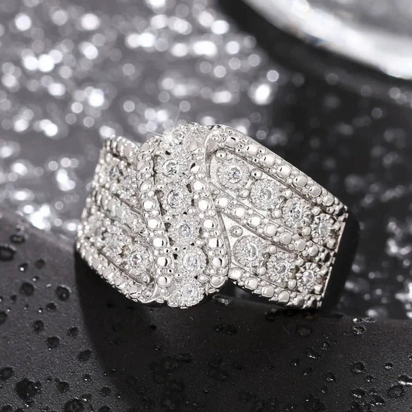 Women's Fashion Creative Ring Copper Zircon Bow Curve Swing Arm Design