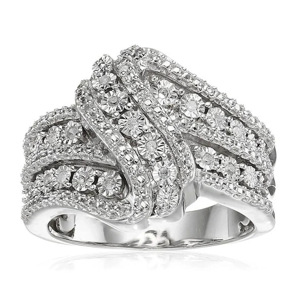 Women's Fashion Creative Ring Copper Zircon Bow Curve Swing Arm Design