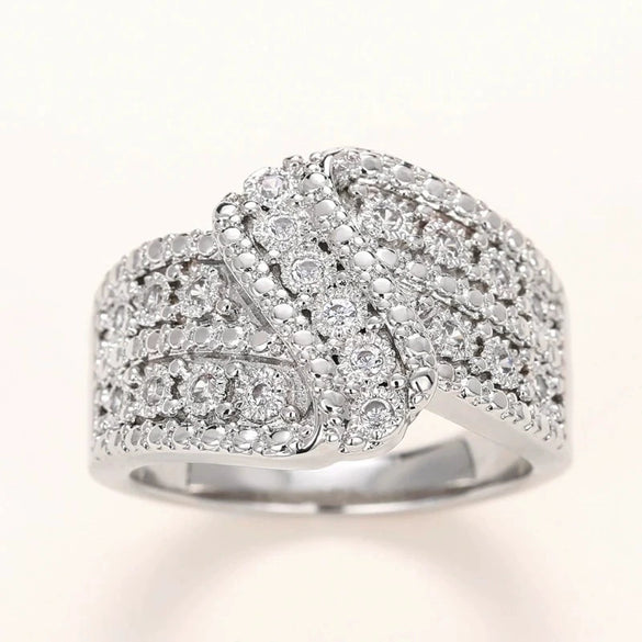 Women's Fashion Creative Ring Copper Zircon Bow Curve Swing Arm Design