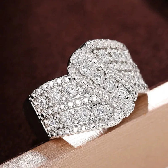 Women's Fashion Creative Ring Copper Zircon Bow Curve Swing Arm Design