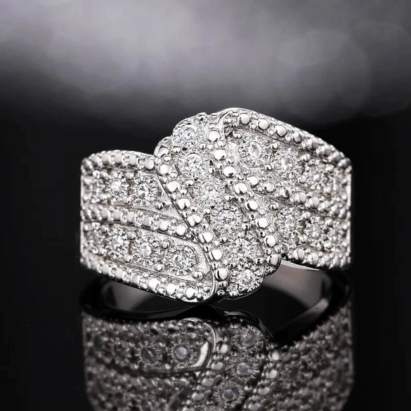 Women's Fashion Creative Ring Copper Zircon Bow Curve Swing Arm Design