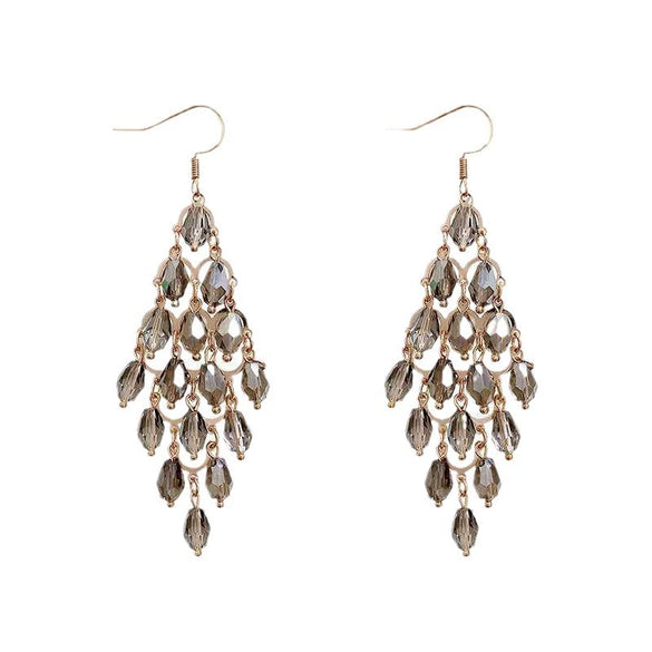 Women's Fashion Metal Electroplated Diamond Geometric Long Tassel Earrings with S925 Silver Needle