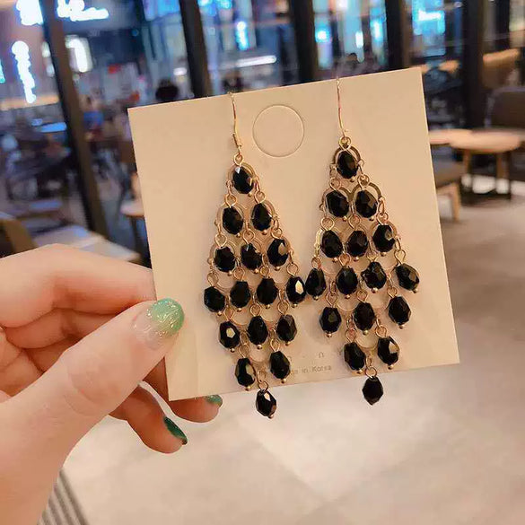 Women's Fashion Metal Electroplated Diamond Geometric Long Tassel Earrings with S925 Silver Needle