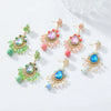 Women's Fashion Crystal Rhinestone Flower Tassel Earrings Set With Diamonds