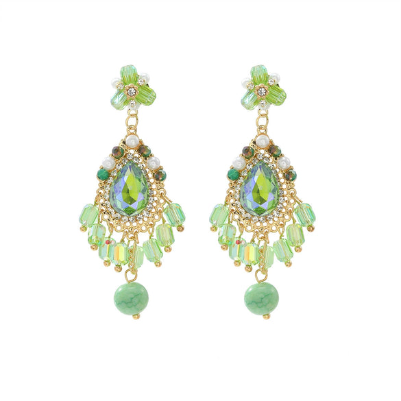 Women's Fashion Crystal Rhinestone Flower Tassel Earrings Set With Diamonds