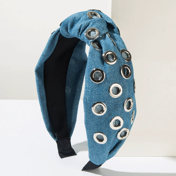 Women's Fashion Denim Fabric Geometric Headband With Electroplating Accessories