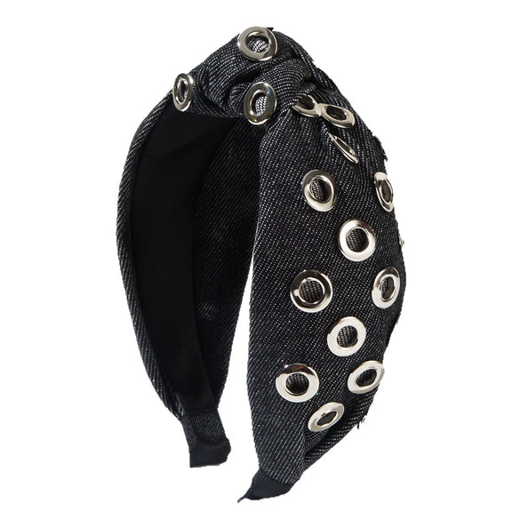 Women's Fashion Denim Fabric Geometric Headband With Electroplating Accessories