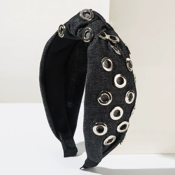 Women's Fashion Denim Fabric Geometric Headband With Electroplating Accessories