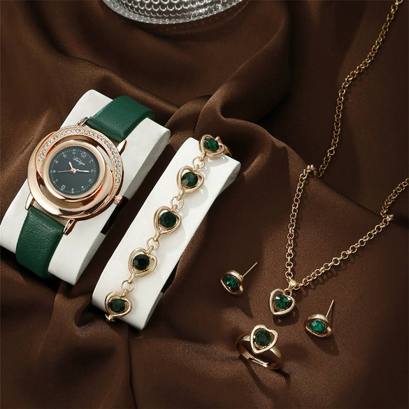Women's Fashion Diamond Pu Leather Strap Alloy Case Round Dial Quartz Watch With Stainless Steel Clasp And Ordinary Glass Mirror