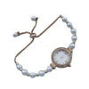 Women's Fashion Diamondencrusted Pearl Alloy Watch With Round Dial