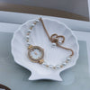 Women's Fashion Diamondencrusted Pearl Alloy Watch With Round Dial
