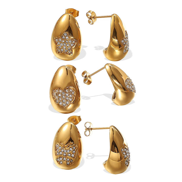 Women's Fashion Drop Butterfly Earrings Inlaid Zircon 316L Stainless Steel Electroplated