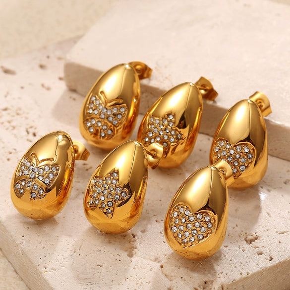 Women's Fashion Drop Butterfly Earrings Inlaid Zircon 316L Stainless Steel Electroplated