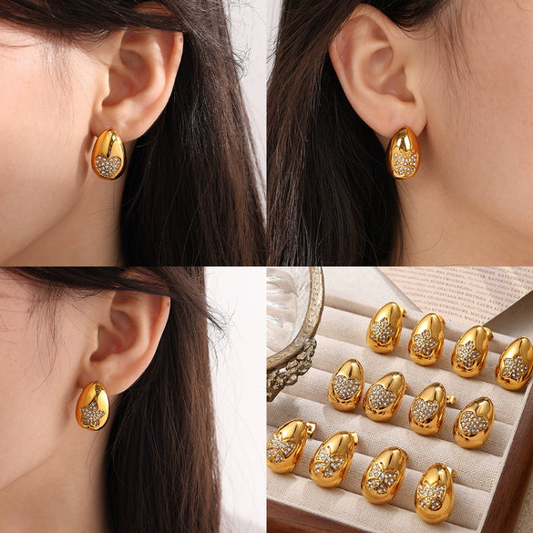Women's Fashion Drop Butterfly Earrings Inlaid Zircon 316L Stainless Steel Electroplated