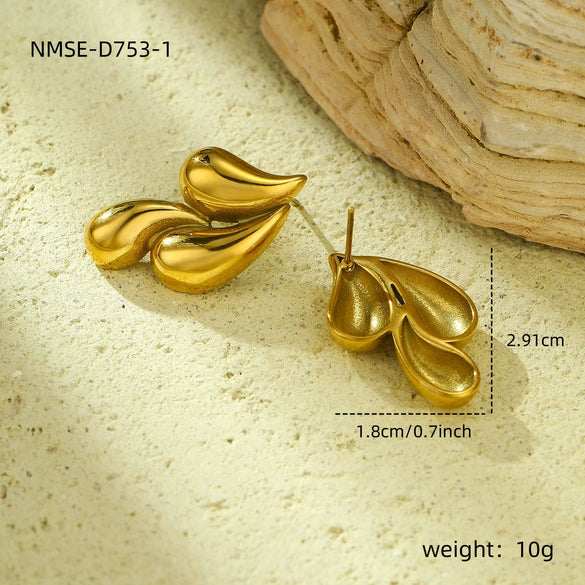 Women's Fashion Drop Shape Titanium Steel 18K Gold Electroplated Hollow Three Layer Earrings