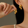 Women's Fashion Drop Shape Titanium Steel 18K Gold Electroplated Hollow Three Layer Earrings