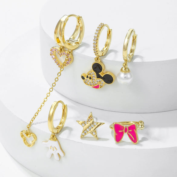 Women's Fashion Earrings Set Copper With Zircon Inlay Heart Bow Star Animals Zodiac Design