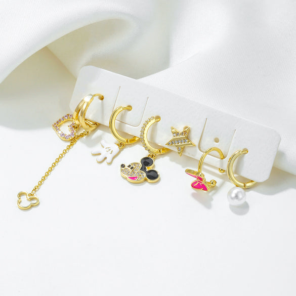 Women's Fashion Earrings Set Copper With Zircon Inlay Heart Bow Star Animals Zodiac Design