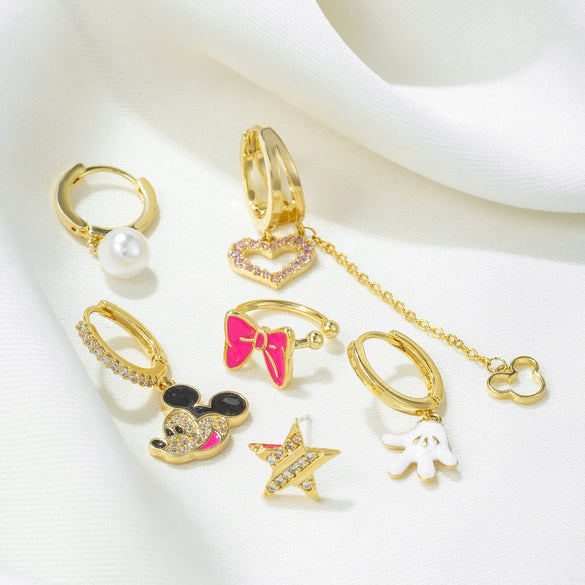 Women's Fashion Earrings Set Copper With Zircon Inlay Heart Bow Star Animals Zodiac Design