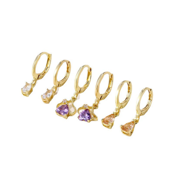 Women's Fashion Electroplated Copper Drop Shape Ear Buckle Earrings With Multicolor Zircon And Turquoise