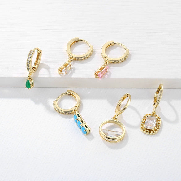 Women's Fashion Electroplated Copper Drop Shape Ear Buckle Earrings With Multicolor Zircon And Turquoise