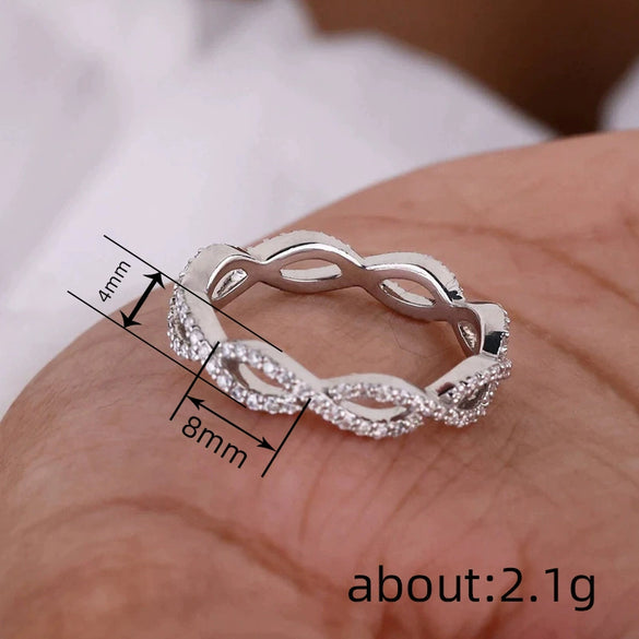 Women's Fashion Elegant Copper Geometric Hollow Line Ring With Zirconia Simple Classic Jewelry