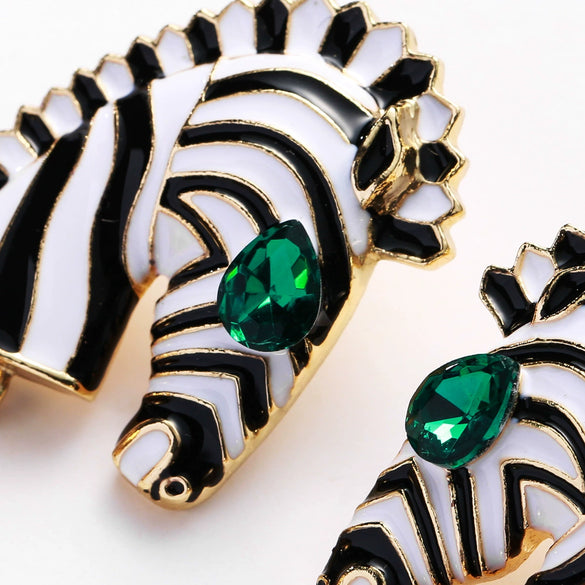 Women's Fashion Elegant Exaggerated Dripping Oil Zebra Pattern Earrings Alloy Inlaid Artificial Gemstones Semiprecious Stones