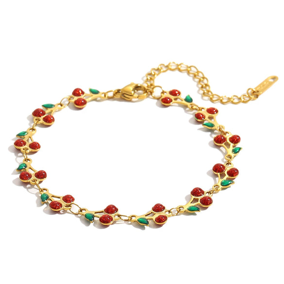 Women's Fashion Elegant Hand Jewelry Stainless Steel 18K Gold Plated Fruit Pattern Bracelet