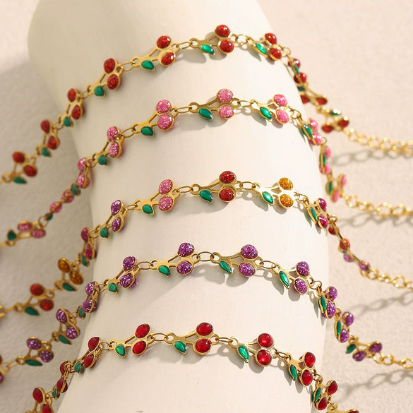 Women's Fashion Elegant Hand Jewelry Stainless Steel 18K Gold Plated Fruit Pattern Bracelet