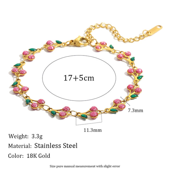 Women's Fashion Elegant Hand Jewelry Stainless Steel 18K Gold Plated Fruit Pattern Bracelet