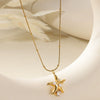 Women's Fashion Elegant Necklace Fivepointed Star Zircon Pearl Clavicle Chain Titanium Steel Stainless Steel Electroplated Flower Style