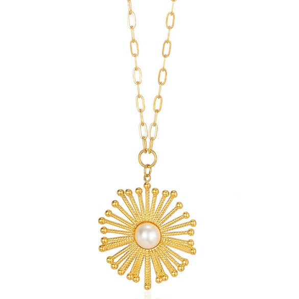 Women's Fashion Elegant Necklace Fivepointed Star Zircon Pearl Clavicle Chain Titanium Steel Stainless Steel Electroplated Flower Style