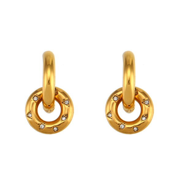 Women's Fashion Elegant Ring Buckle Ear Ring And Donut Pendant Necklace Stainless Steel 18K Gold Plated With Geometric Design