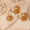 Women's Fashion Elegant Ring Buckle Ear Ring And Donut Pendant Necklace Stainless Steel 18K Gold Plated With Geometric Design