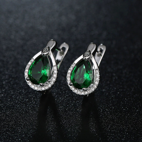 Women's Fashion Environmental Copper Drop Shape Zircon Ear Buckle Earrings With Small Water Drop Design