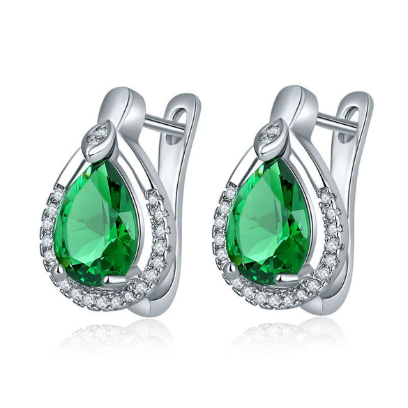 Women's Fashion Environmental Copper Drop Shape Zircon Ear Buckle Earrings With Small Water Drop Design