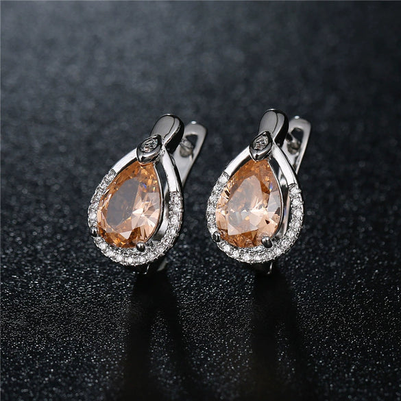 Women's Fashion Environmental Copper Drop Shape Zircon Ear Buckle Earrings With Small Water Drop Design