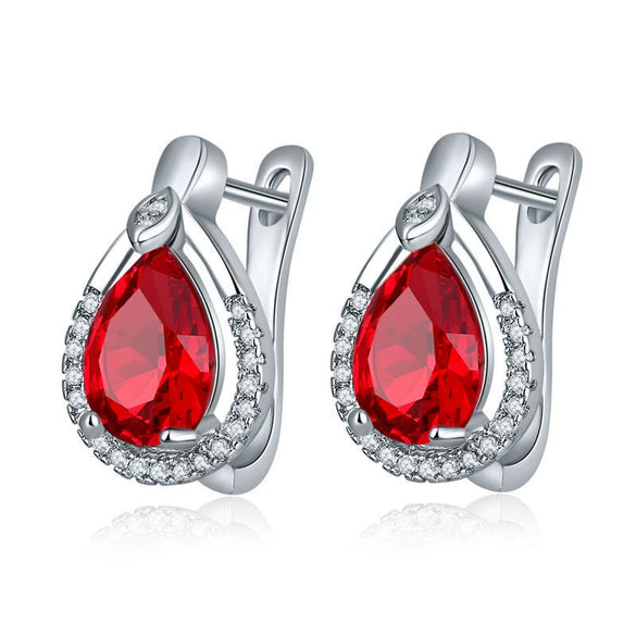 Women's Fashion Environmental Copper Drop Shape Zircon Ear Buckle Earrings With Small Water Drop Design