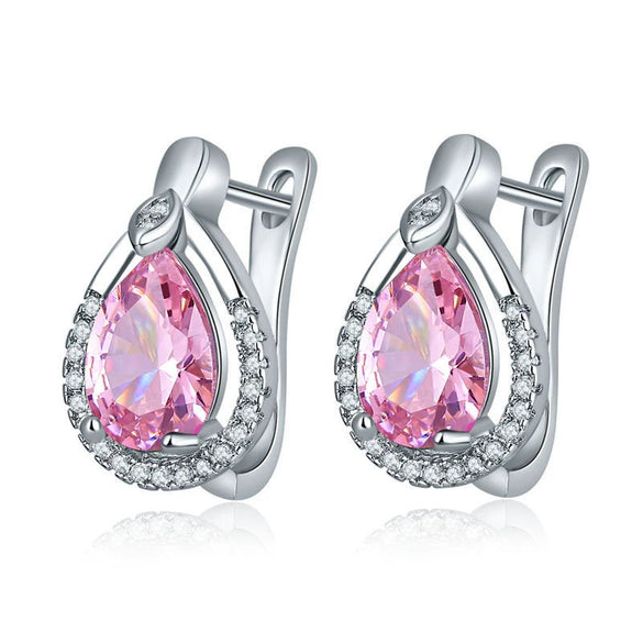 Women's Fashion Environmental Copper Drop Shape Zircon Ear Buckle Earrings With Small Water Drop Design