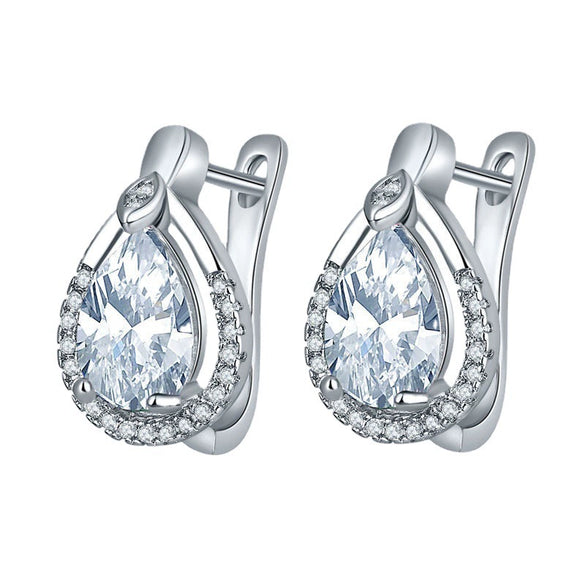 Women's Fashion Environmental Copper Drop Shape Zircon Ear Buckle Earrings With Small Water Drop Design