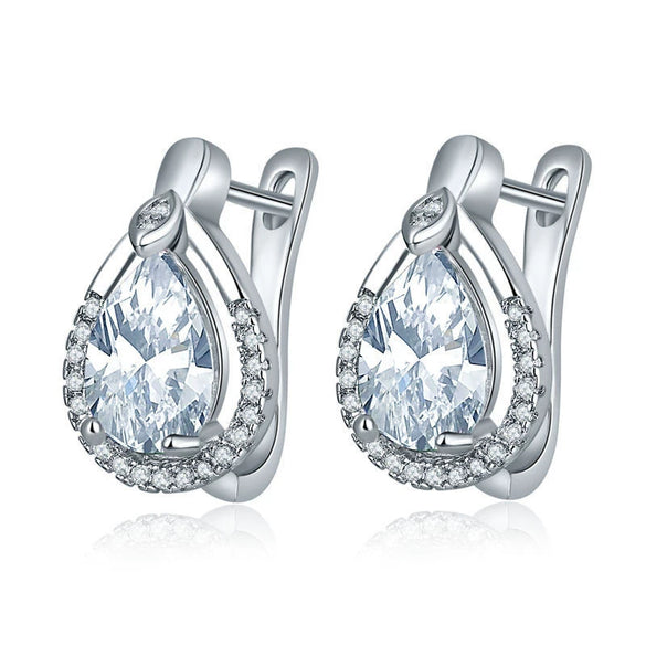 Women's Fashion Environmental Copper Drop Shape Zircon Ear Buckle Earrings With Small Water Drop Design