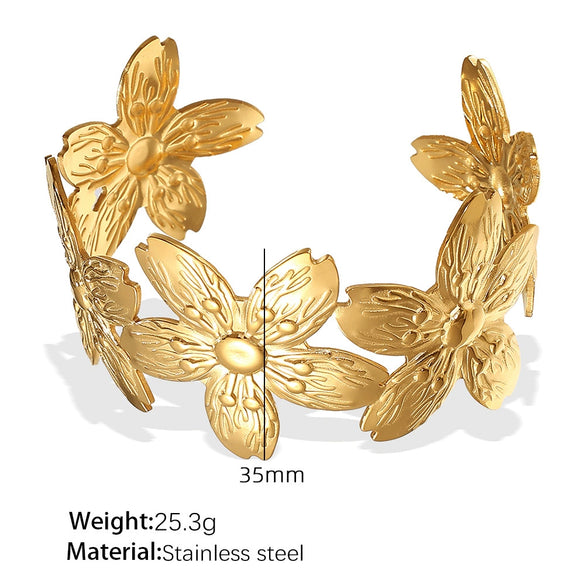 Women's Fashion Exaggerated Design Flower Starfish Water Drop Open 316L Stainless Steel Electroplating Bracelet